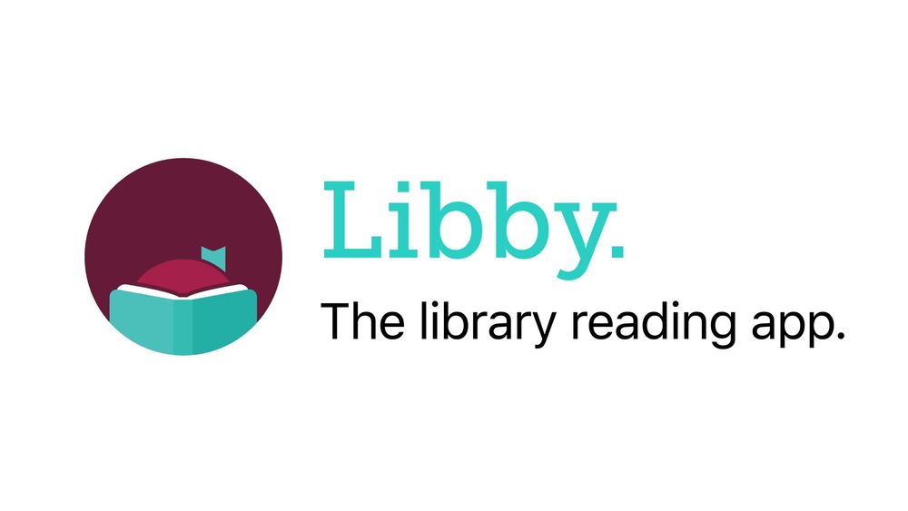 The Libby logo featuring a maroon circular icon of a person reading a book. The text reads "Libby. The library reading app."