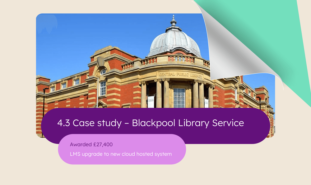 A screenshot from a PDF document. It shows a picture of a library exterior and the title 'Case study: Blackpool Library Service'.